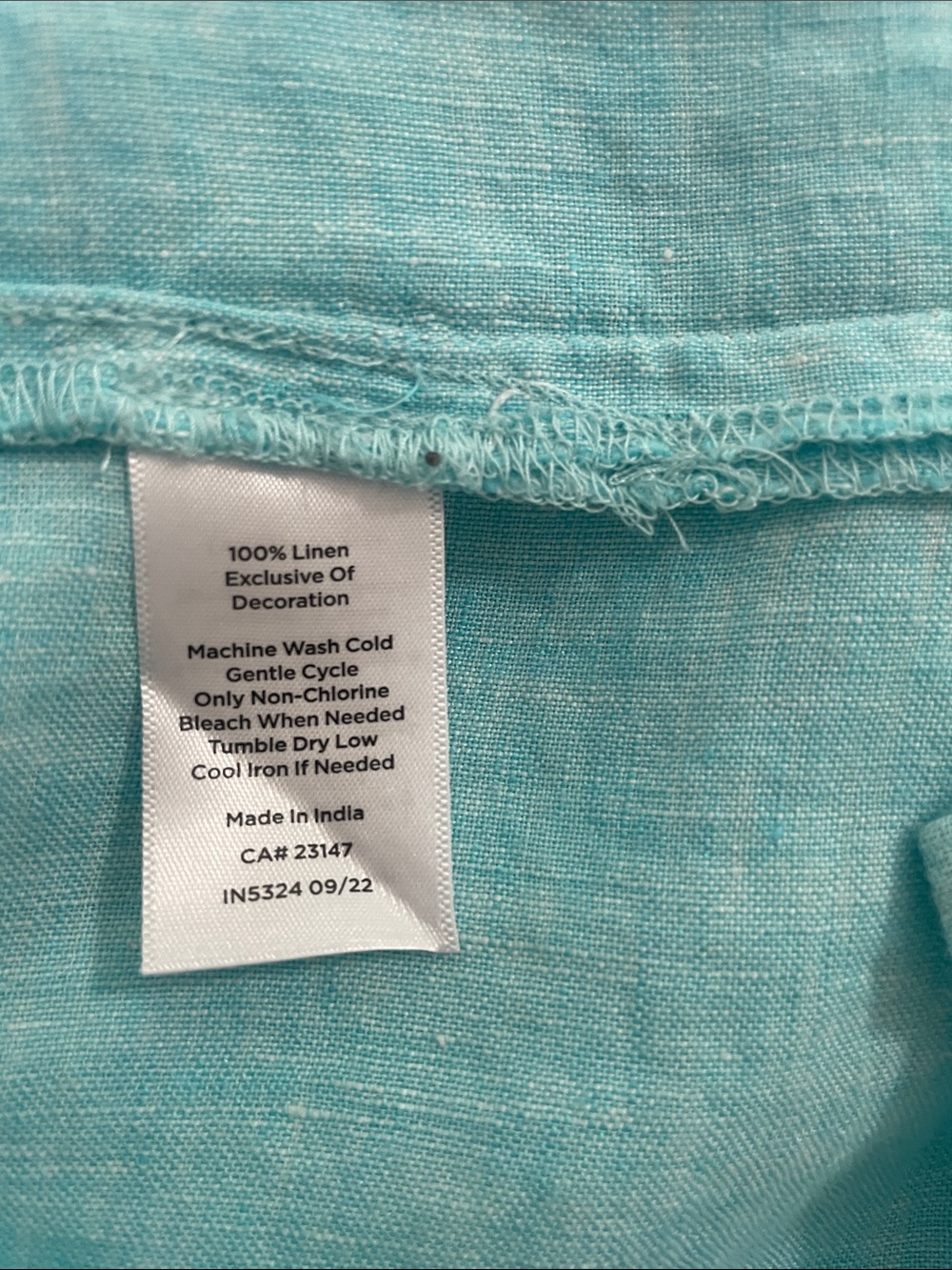 Talbots Aqua Tie-Front Linen Peasant Blouse, XL - Picture 5 of 5